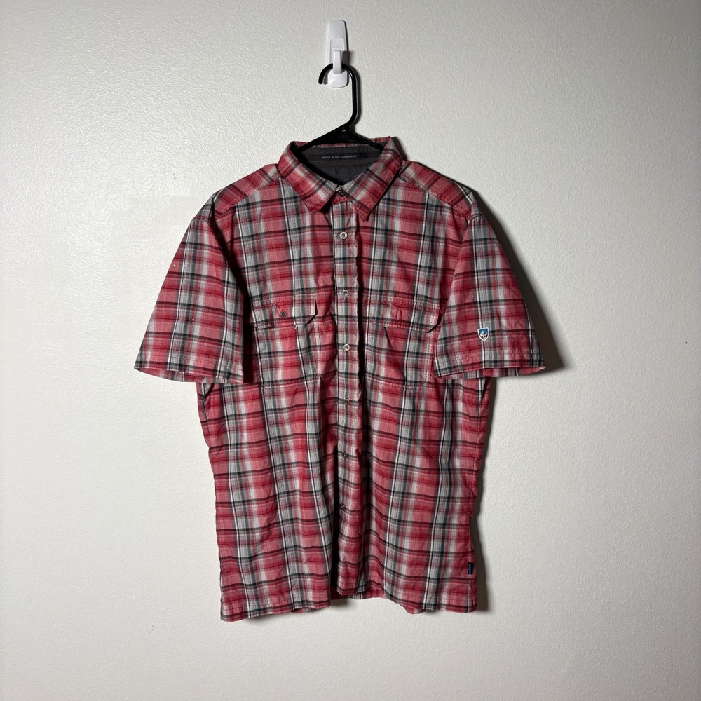 Kuhl Eluxor Mens Large Red Plaid Short Sleeve Button Down Performance Shirt